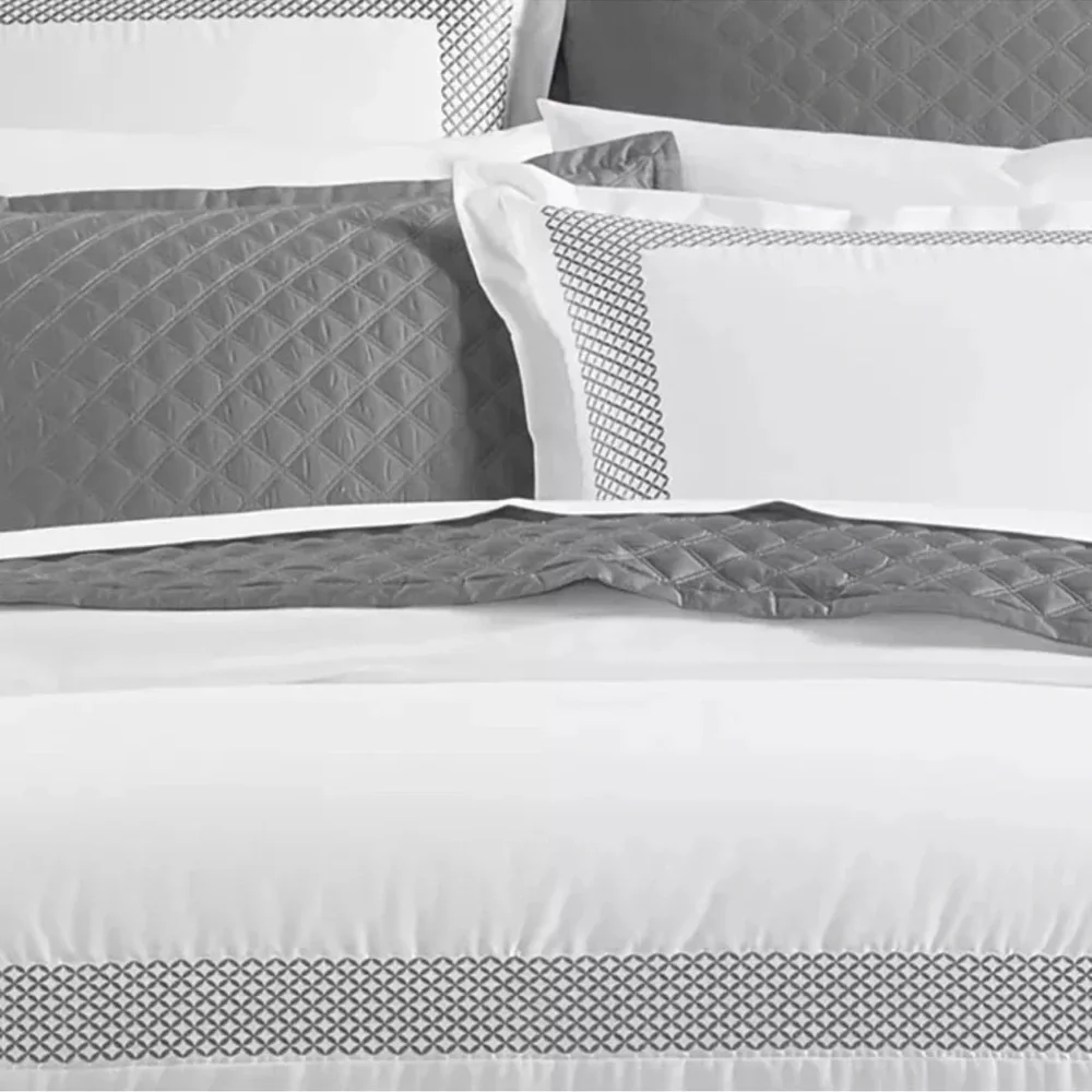 Hudson Park Collection 500TC Embroidered Geo Duvet Cover Twin Pima Cotton $340 - Picture 3 of 7